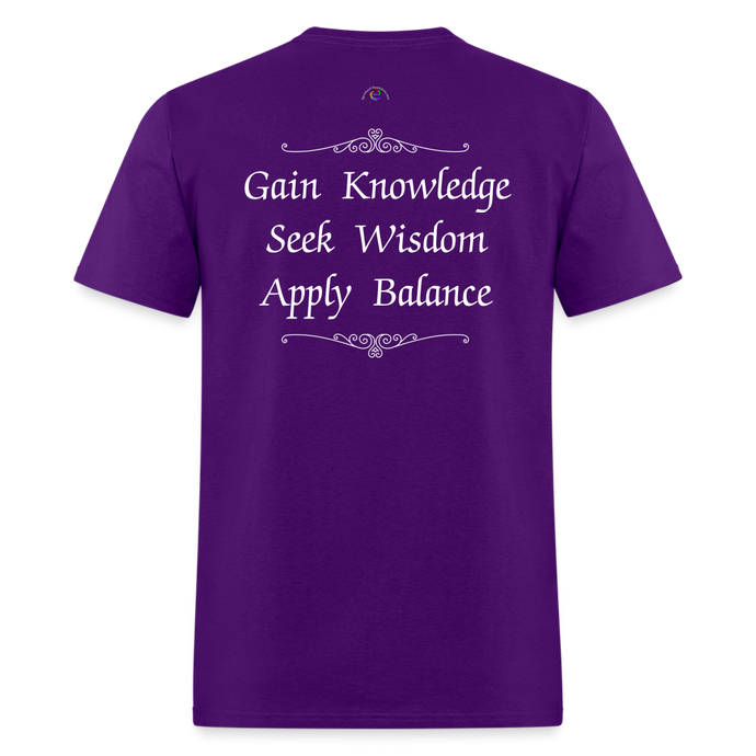 Knowledge, Wisdom & Balance- Crewneck T Shirt - purple