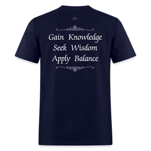 Knowledge, Wisdom & Balance- Crewneck T Shirt - navy