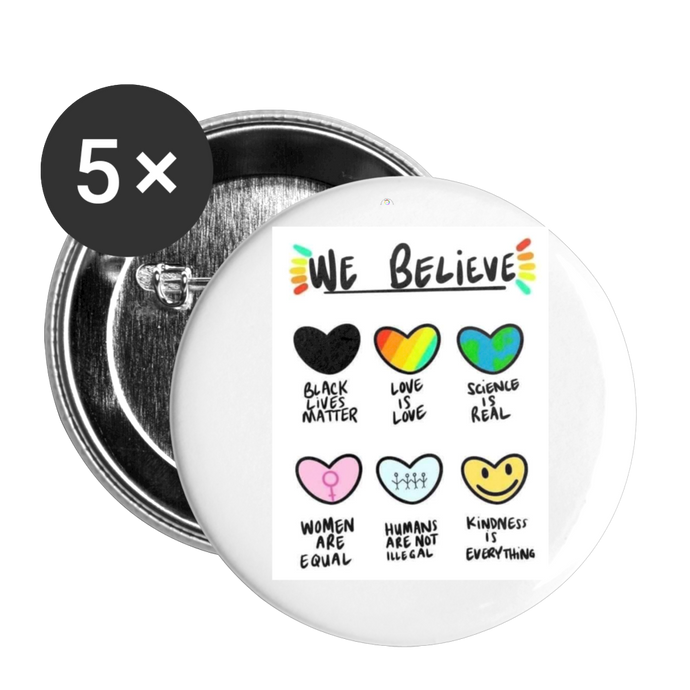 We Believe Buttons large 2.2'' (5-pack) - white