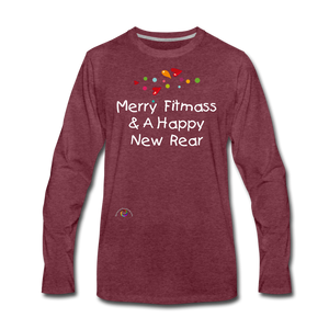 Holiday Humor- Happy New Rear- Premium Long Sleeve T-Shirt - heather burgundy