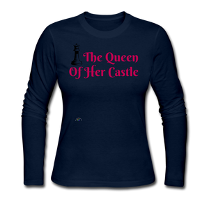 *The Queen Of Her Castle - Women's Long Sleeve Jersey T-Shirt - navy