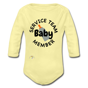 Baby Service Team Member -Organic Long Sleeve Baby Bodysuit - washed yellow