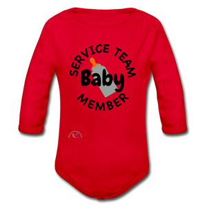 Baby Service Team Member -Organic Long Sleeve Baby Bodysuit - red