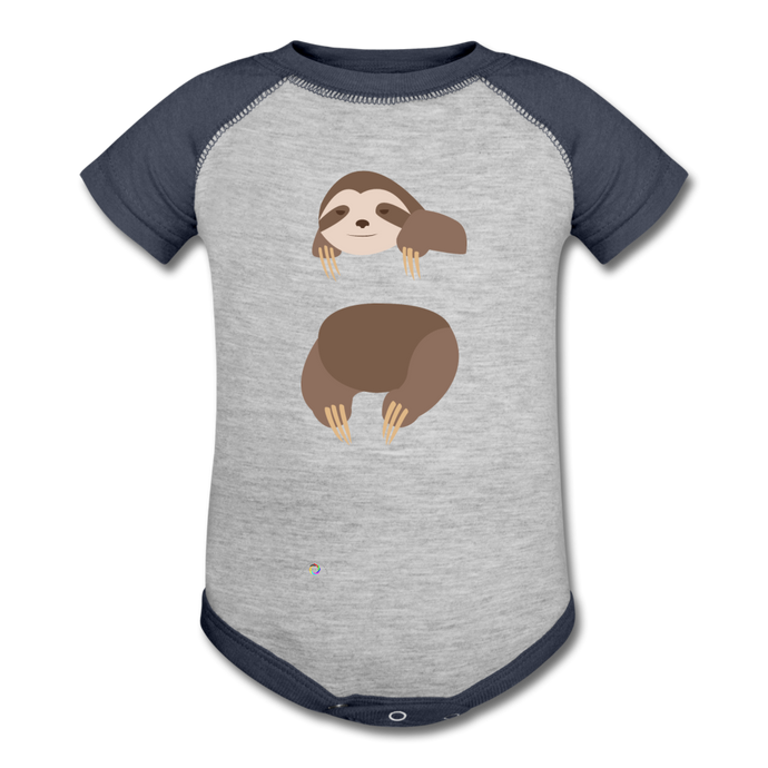 Sloth Baseball Baby Bodysuit - heather gray/navy