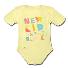 Load image into Gallery viewer, New Kid On The Block -Organic Short Sleeve Baby Bodysuit - washed yellow