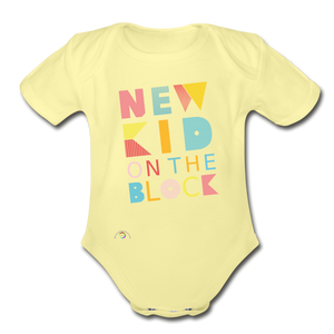 New Kid On The Block -Organic Short Sleeve Baby Bodysuit - washed yellow