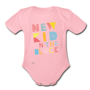 New Kid On The Block -Organic Short Sleeve Baby Bodysuit - light pink