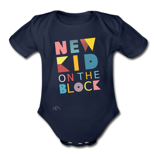 New Kid On The Block -Organic Short Sleeve Baby Bodysuit - dark navy